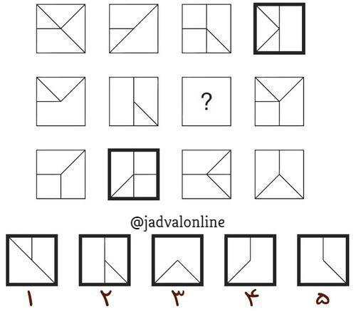 معمای تصویری روابط مربع ها و انتخاب گزینه صحیح